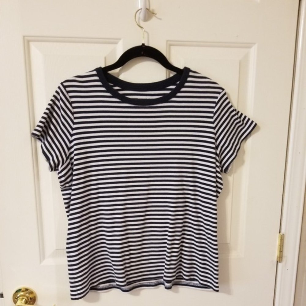 Land's End cotton navy striped shirt.